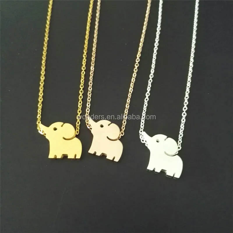 Wholesale Cute Babay Elephant Necklace Gold Silver Plated Stainless Steel Women Fashion Jewellery Elephant Pendant