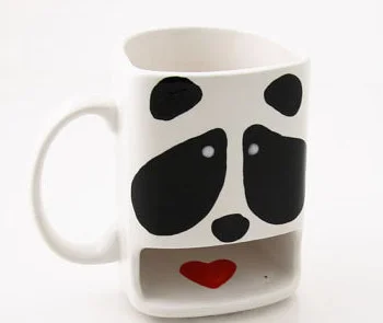 Pure white logo printed panda ceramic mug cookie holder cookie coffee mug