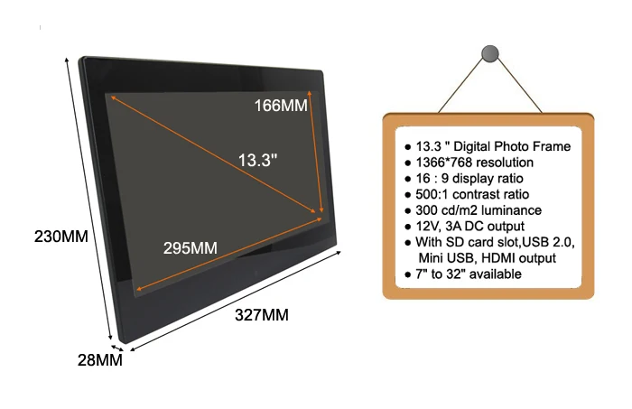 Дешевые Лучший электронный дисплей 13 дюймов Hdmi Цифровая фоторамка Rohs