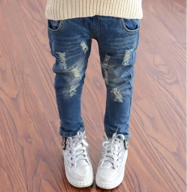 2016 Spring Autumn Baby Boys Girls Jeans Kids Broken Cool Washing Denim Pants Girls All Match