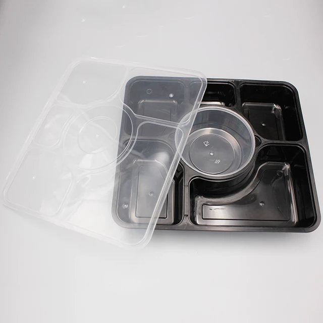 
Biodegradable microwave safe disposable takeaway food plastic 6 compartment containers box 