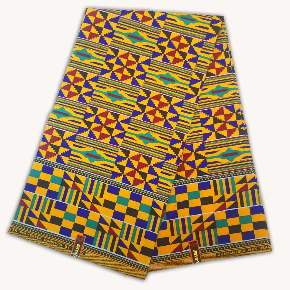 
African fabric Kente Wax print Polyester fabric Ghana Wax designs fabric 