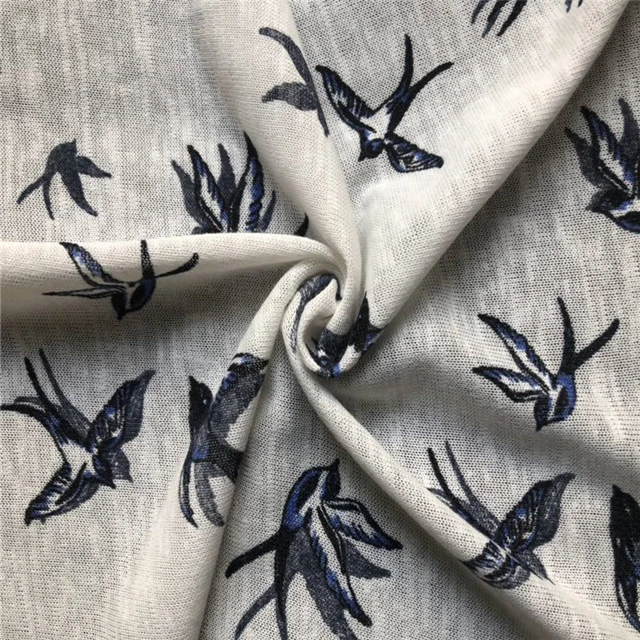 100% polyester printed elastic hacci single jersey fabric with slub effect