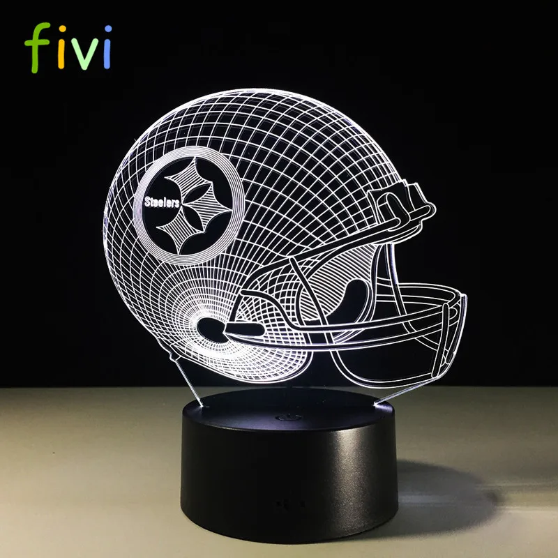 7 Colors Change 3D LED Night Light NFL Team Pittsburgh Steelers Football Helmet Touch Sensor USB Table Lamp Home Decor Kids Gift