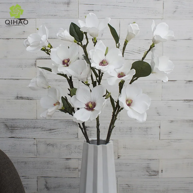 Top sale price  silk  5 heads single stem artificial magnolia flower for decoration
