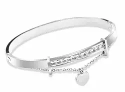 Stainless Steel Stones And Heart Charm Metal Bracelet