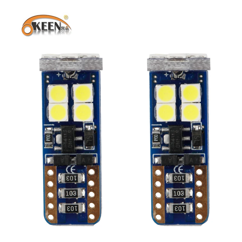 Кин 12V 600lm не полярности T10 led w5w canbus лампочки 3030 12smd белый 6000 К автомобиля для чтения, габаритный фонарь для сигнальная лампа