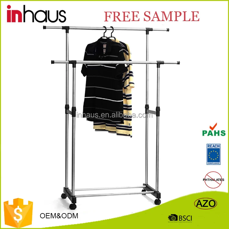 Double pole stainless steel adjustable garment rack revolving rotating telescopic stand clothes drying rack manufacturer