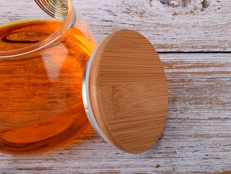 New design 600ml  Hand Made Water Jug Glass Teapot with Bamboo Lid