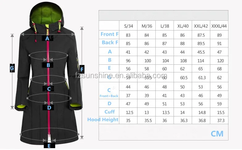 Custom Waterproof Hooded Long Softshell Raincoat for women