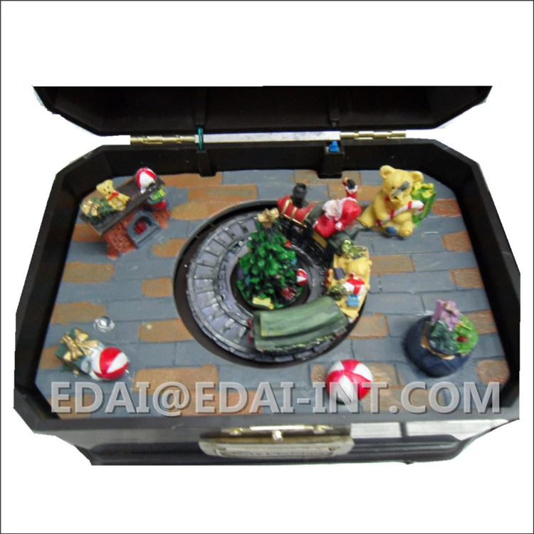 Xmas scene Christmas train rotating wind up music box