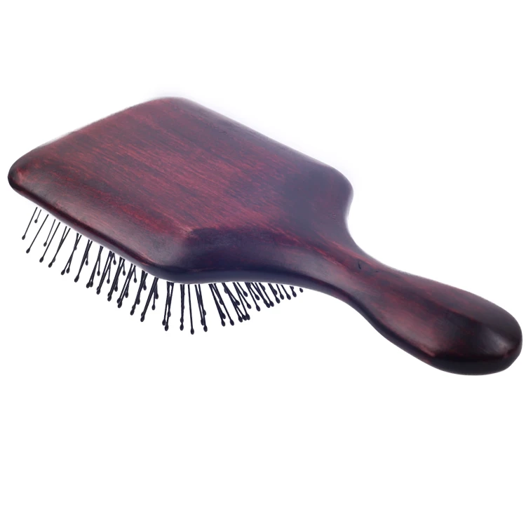 EUREKA 9267P-R Engraved Wooden Square Paddle Hair Brush Rubber Wood Hair Brush Massage  Classical Style Hair Brush