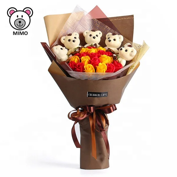 Pretty Purple Girl Soft Plush Toy Teddy Bear Artificial Flower Bouquet New Wedding Valentine Gift Stuffed Teddy Bear For Bouquet