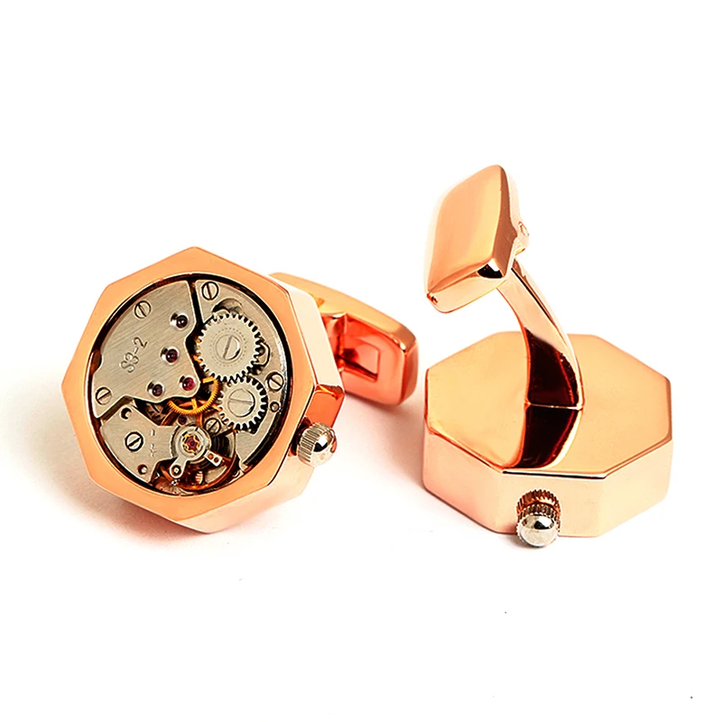 Gold plated mechanical cufflinks watch movement