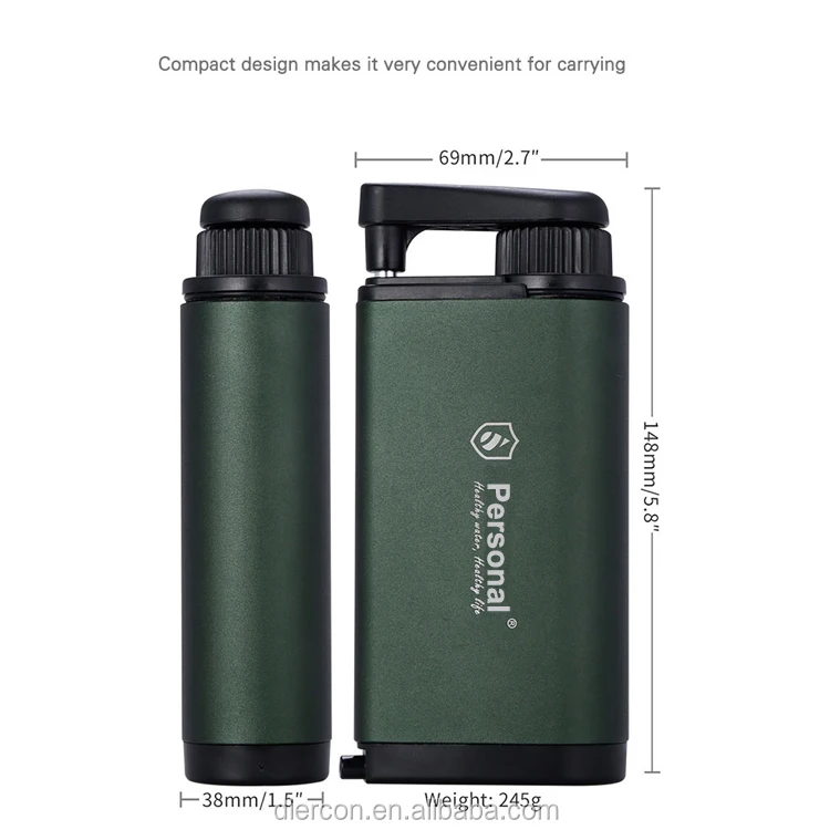 Diercon aluminum material hand pump water purifier filter personal water filter for outdoor (TW01)
