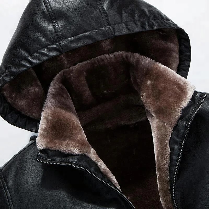 Winter Wholesale China Thick Mens Hooded Leather Jackets With Fur Lining