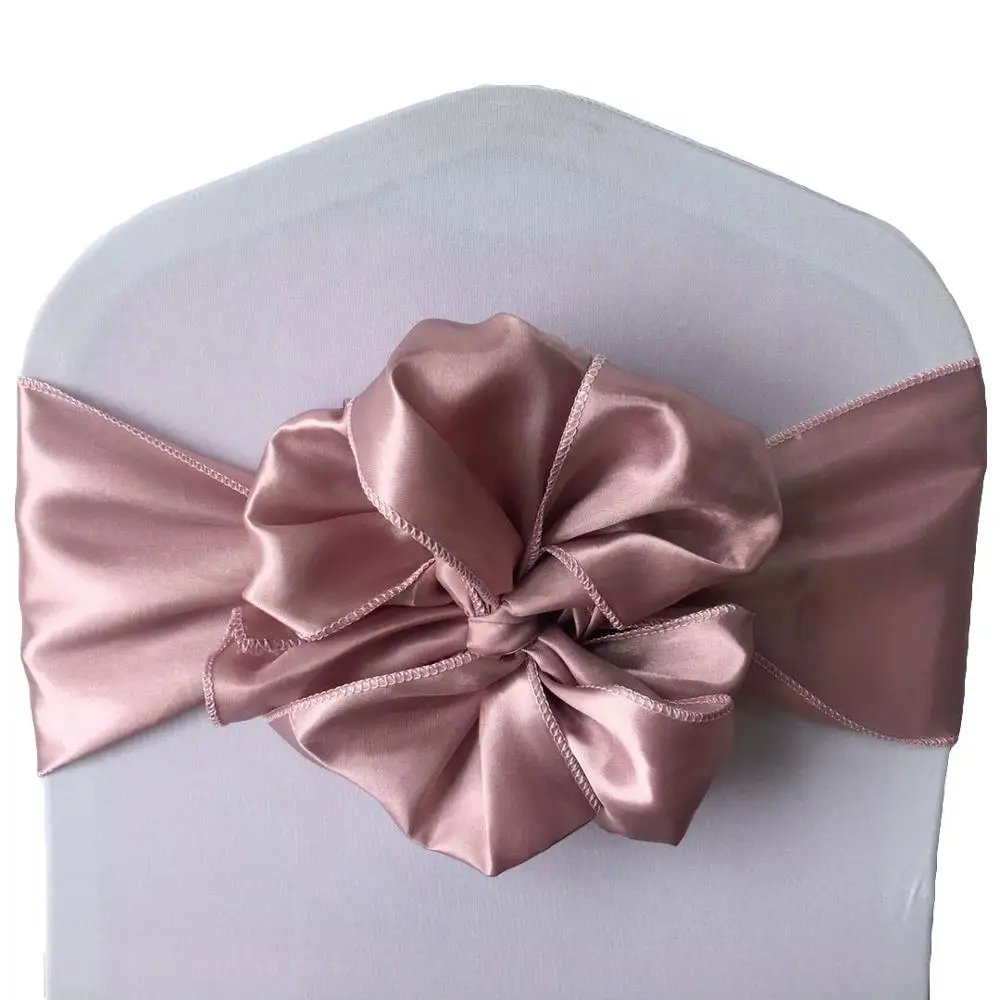
Exquisite cheap rose gold satin wedding chair sashes 