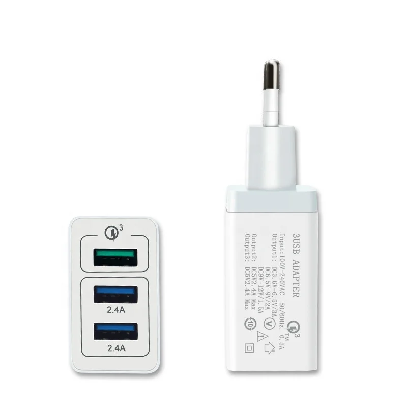 
SUNLINE 2021 new arrivals 30w 3-PORT USB Travel Wall Power Charger AC Adapter 5V 3A with US/UK/EU plug 