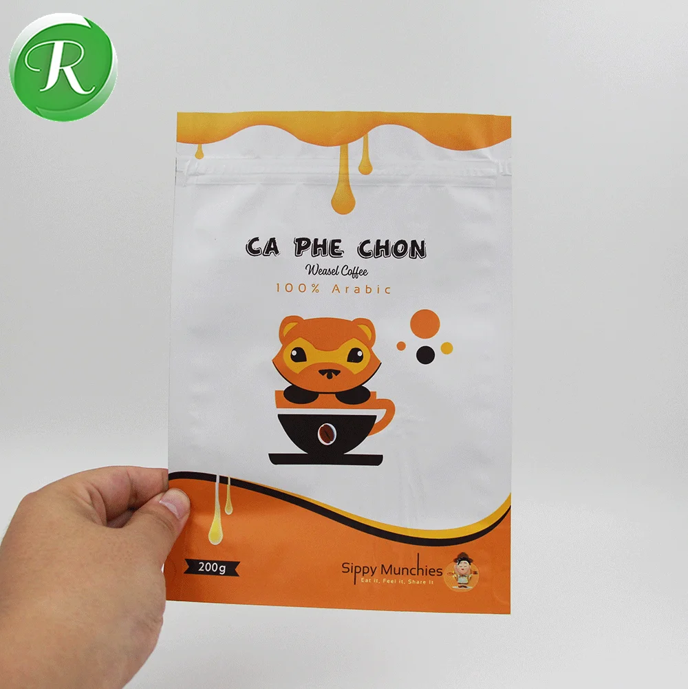 Пакеты для упаковки кофе weasel 200 г/матовая алюминиевая фольга с принтом, кофейный пакет с застежкой-молнией