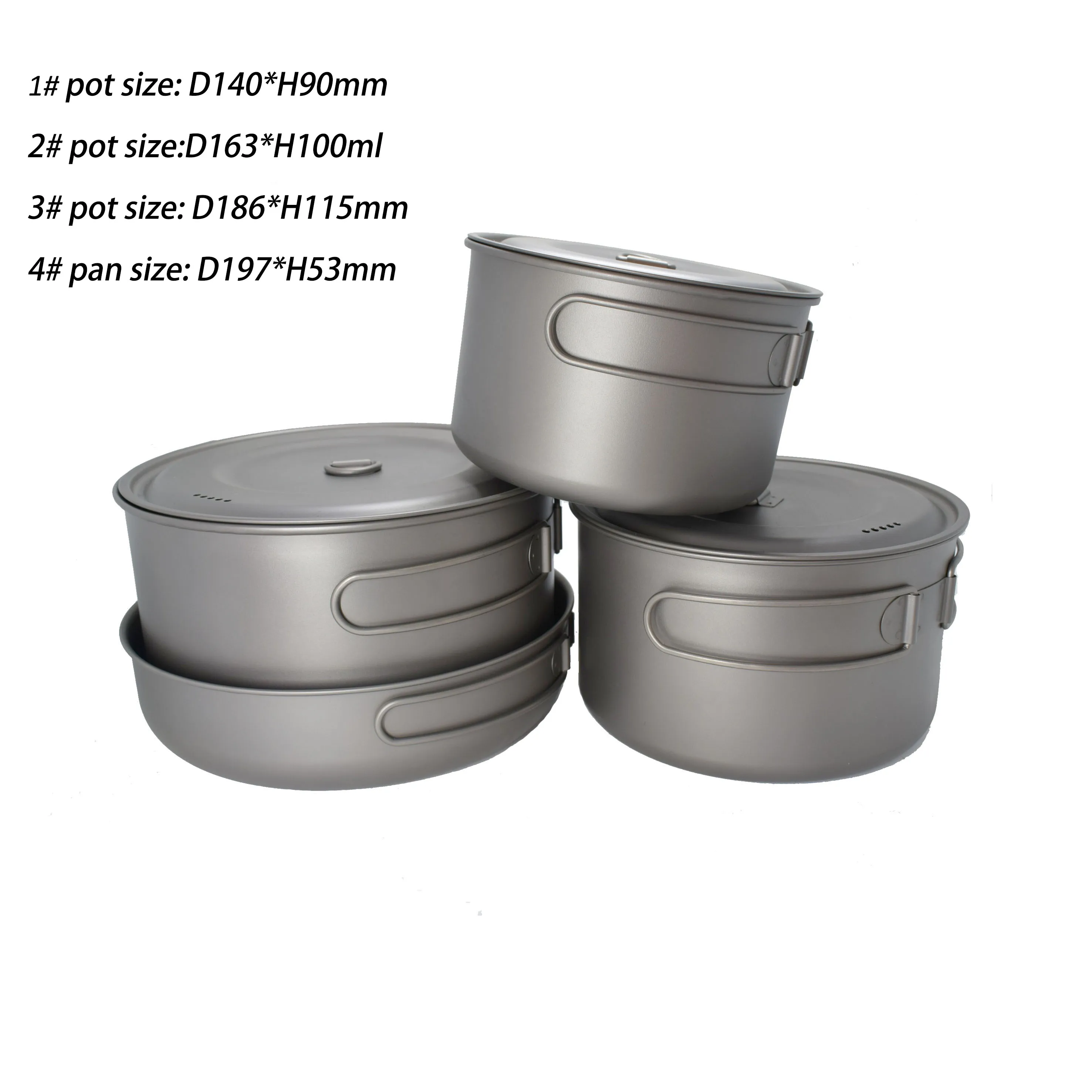 Titanium Camping Cookware Set 4-Piece (1300ml,1950ml, 2900ml & 1500ml)/ Pot & Pan Outdoor Cooking Mess Kit