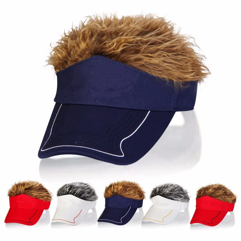 Golf hat with fake hair custom 3D embroidery golf caps