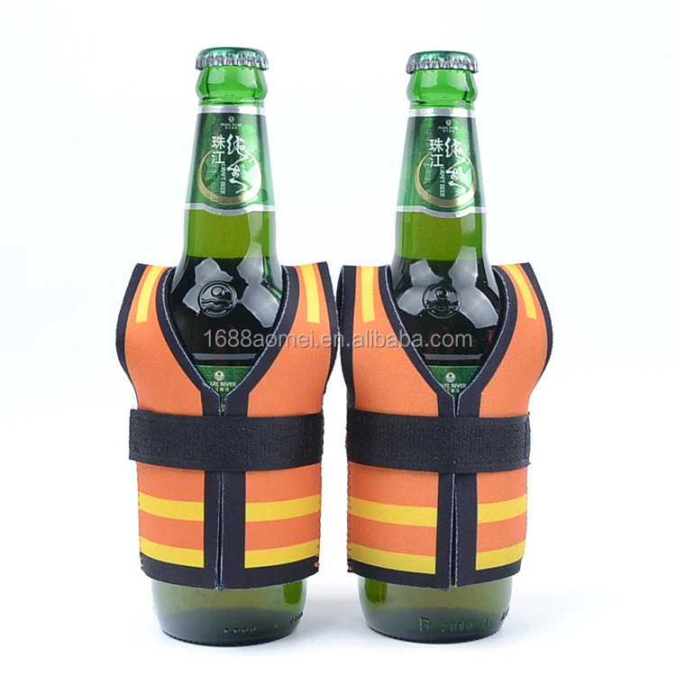 High Quality Manufacturer customized logo printing  neoprene collapsible 330ml life jacket shape bottle beer can coolers holder
