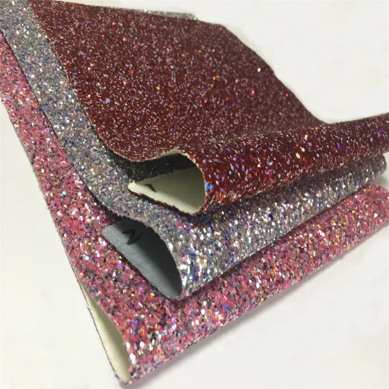 
Chunky Glitter Faux Leather Fabric With Coloful Glitter Pieces For Bows 