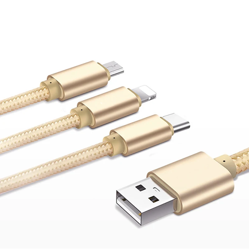 
Multi Charger Cable 1.2m 3 in 1 Multiple USB Syncing Data Charging Cable Cord Lighting Type C Micro USB Compatible Most Phone 
