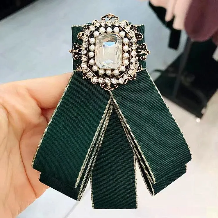 
wholesale korean luxury rhinestone pearl brooch for shirt dress bow tie for women 