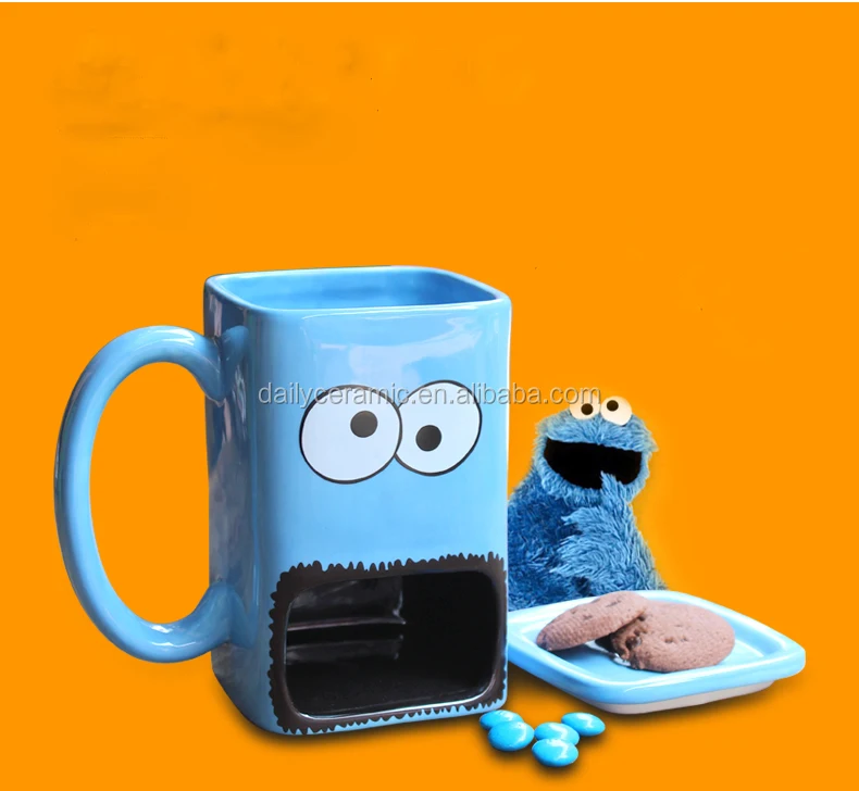 Promotional Logo Printed China Coffee Mug With Cookie Holder Square Ceramic mug with big mouth