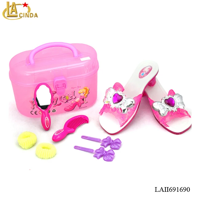 Pink doll make up toy prom High-heeled shoes play toys beauty set toy for girl