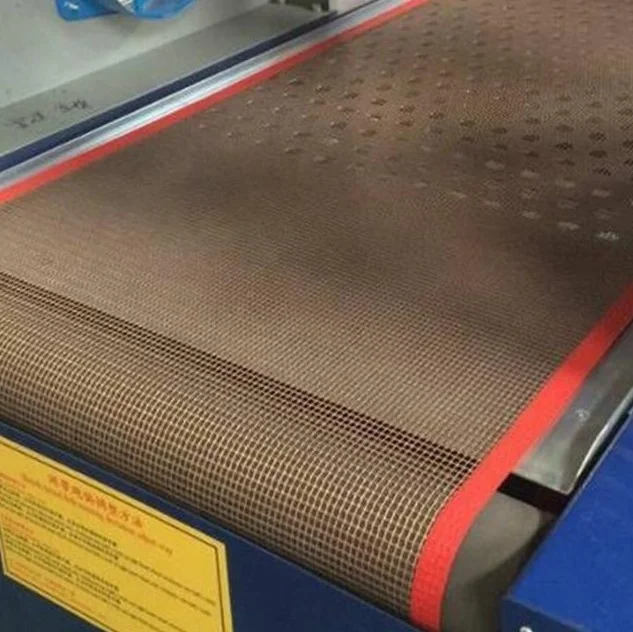 PTFE coated fiberglass fabric mesh conveyor belt 3.6*24.3m,  4x4mm mesh, bullnose connection