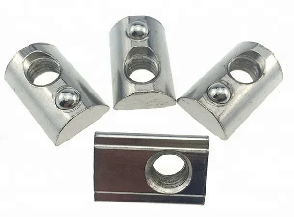 4040 Aluminum Profile Accessory Steel M3  Spring Nut Half Round Roll In T Slot Nut With Loaded Ball
