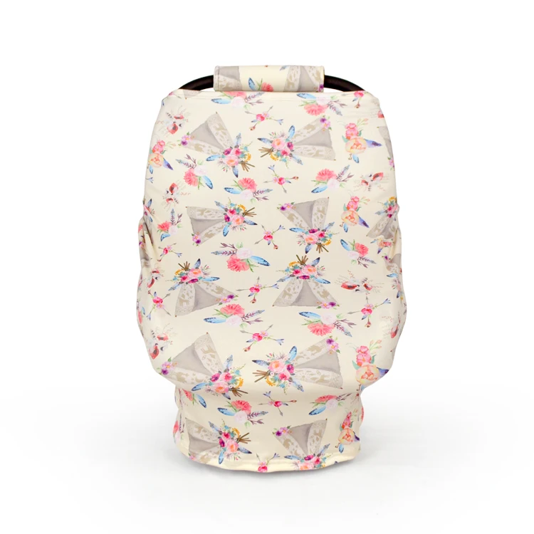 Purple Flower Nursing Breastfeeding Cover Scarf Shopping Cart Cover Multi Use Stretchy Canopy