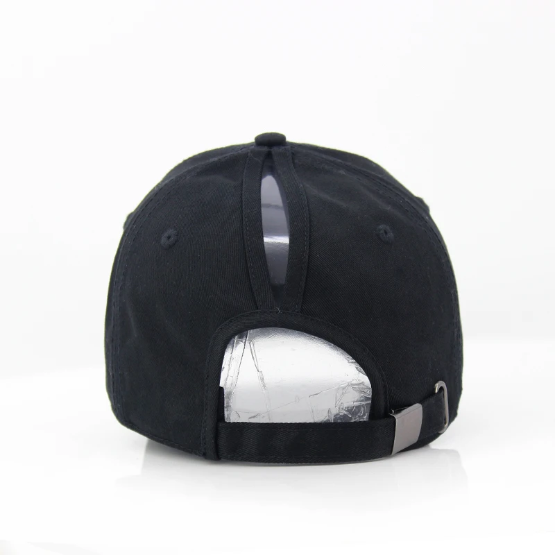 Custom lady 6 panels comfortable cotton fabric ponytail sports hats baseball caps with self fabric back strap and metal adjuster