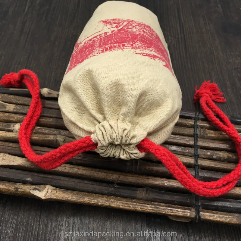 Cotton Linen Drawstring Pouch With Round Bottom