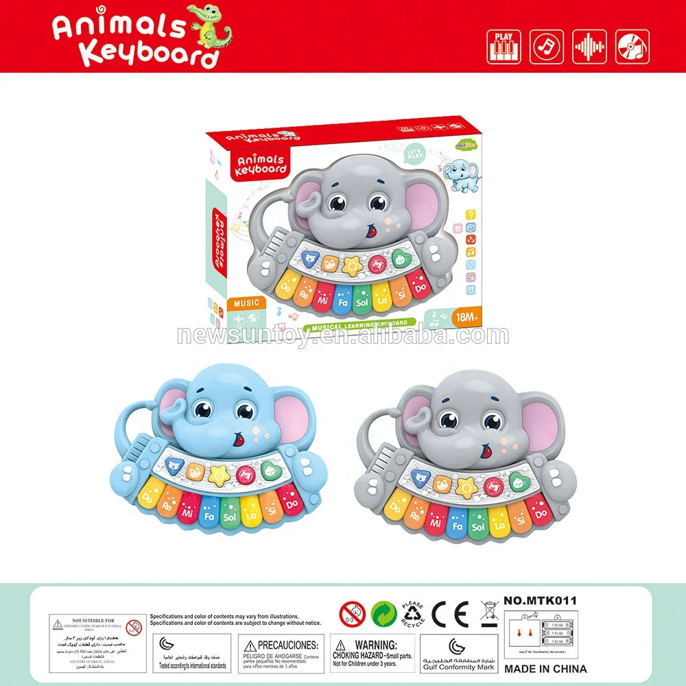 Wholesale educational cartoon elephant musical piano  keyboard electronic organ set musical instrument toy with music and light.