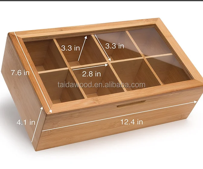 Завод Cao county Taida, деревянный ящик для хранения чая из бамбукового материала с 8 отсеками и стеклянным окном
