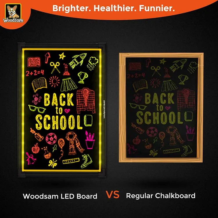 Деревянная Светодиодная доска для письма с подсветкой, 28X20 дюймов, мигающая, со стираемой неоновой вывеской, с 8 цветными маркерами