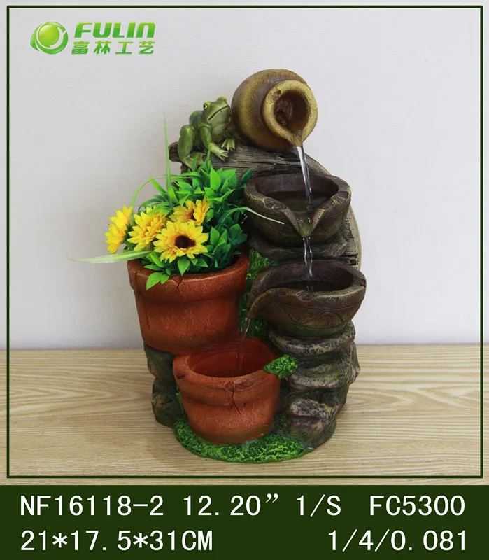 resin frog statue water fountain flower pot for home garden decoration