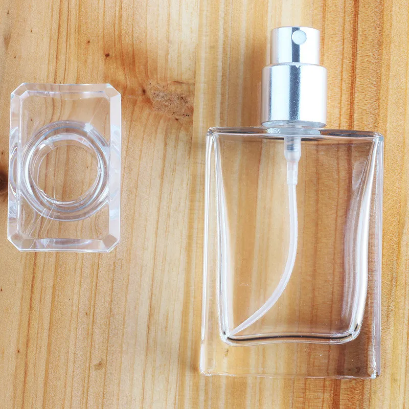 
Luxury cosmetics packaging refillable clear black square perfume glass spray atomizer bottle 30ml 