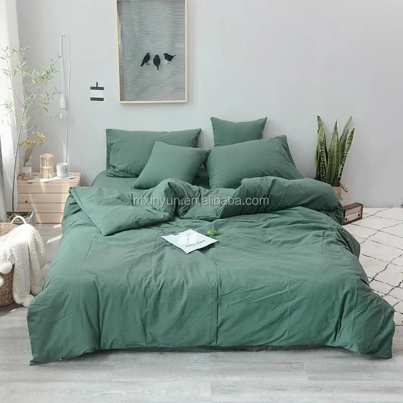 
100% Cotton Washed Yarn Dyed linen fabric Chambray Duvet Cover & Sham Bedding Set 