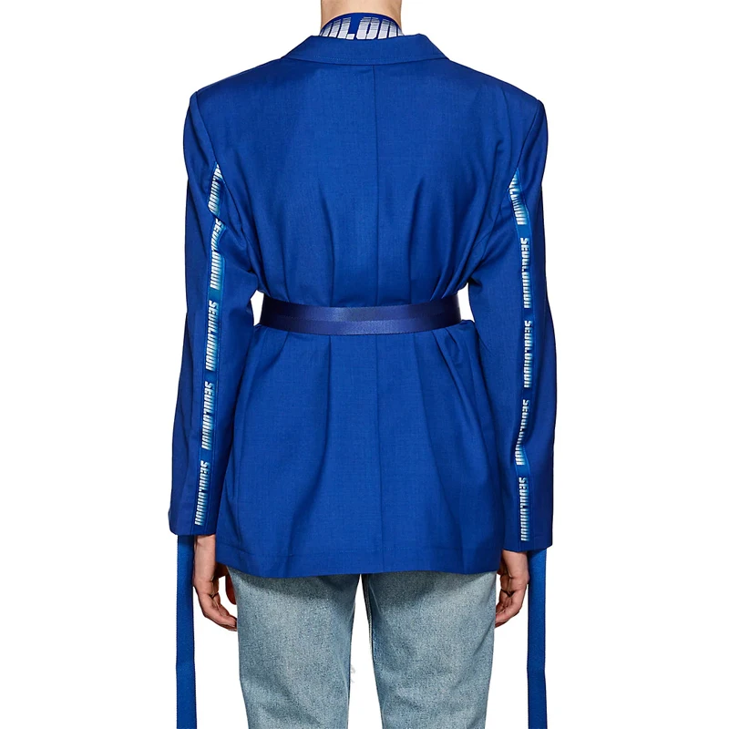 OEM Women Split Long Sleeve Belted Hanging-Tab One Button Blazer