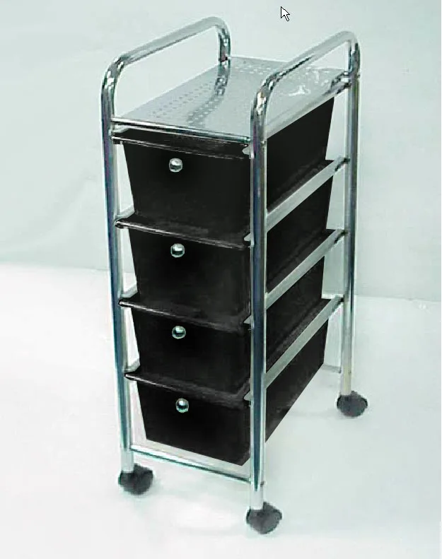 3 Tier Metal Frame White Plastic Drawer Rolling Trolley