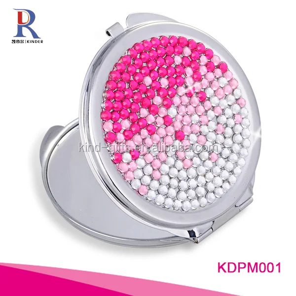 Wholesale bling bling crystal jeweled pocket mirror best christmas gifts for ladies round makeup mirror