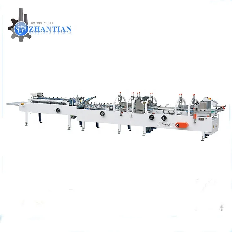 ZH-900G 3.7kw 220v paper gift box packaging bottom lock folder gluer cardboard paper box automatic box folding machine