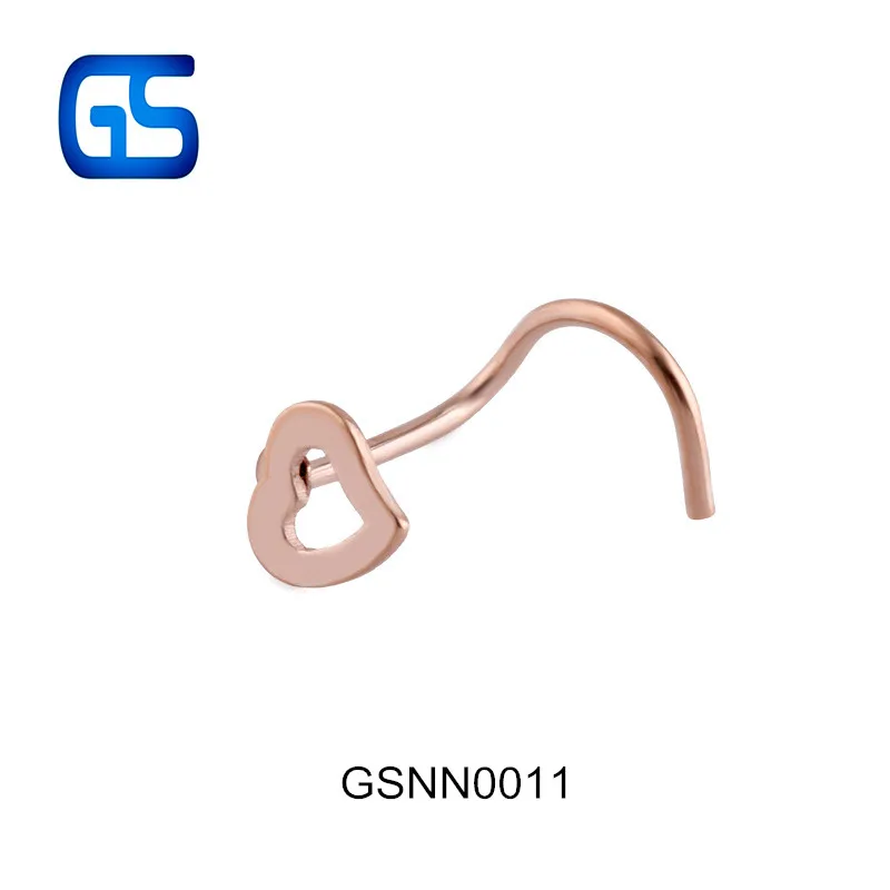stainless steel piercing body jewelry Hollow heart shape nose rings indian style nose studs