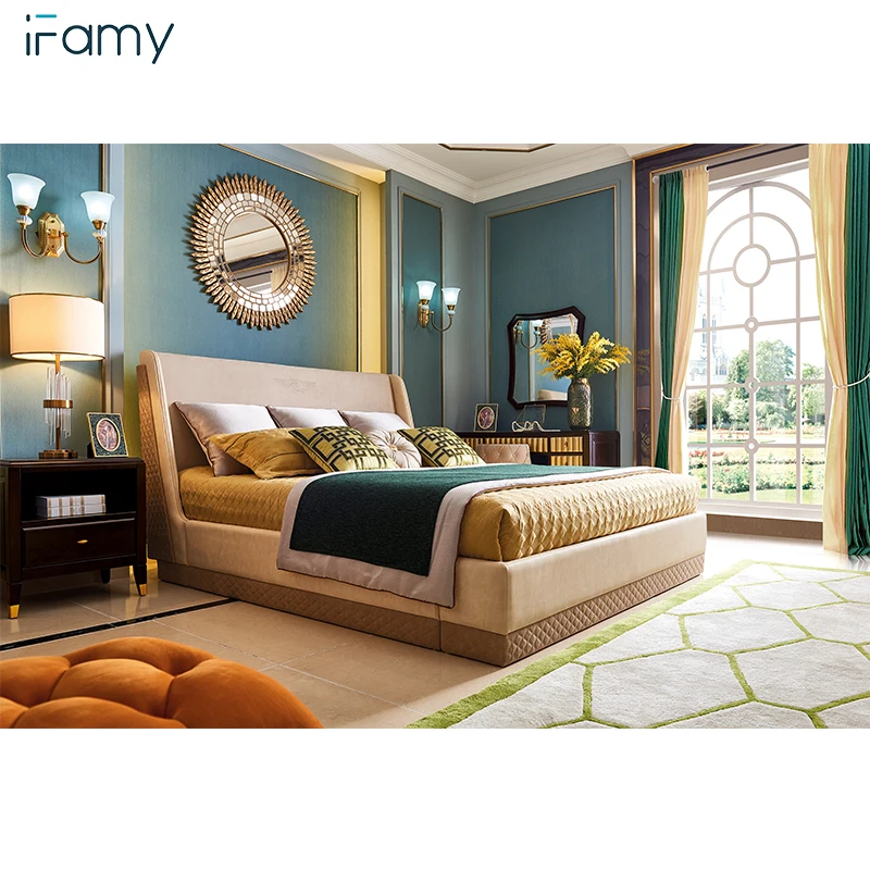 Walnut color latest bed design, 2m*1.8m size wooden bed models, beautiful pictures of wood double bed