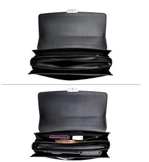 Solid black leather business bag briefcase for man