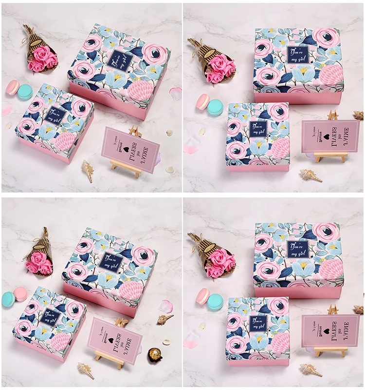 
Flower Printing Mystery Small Cosmetic Cardboard Monthly Subscription Makeup Box Perfume Packaging Box Paperboard Cover Box Matt 